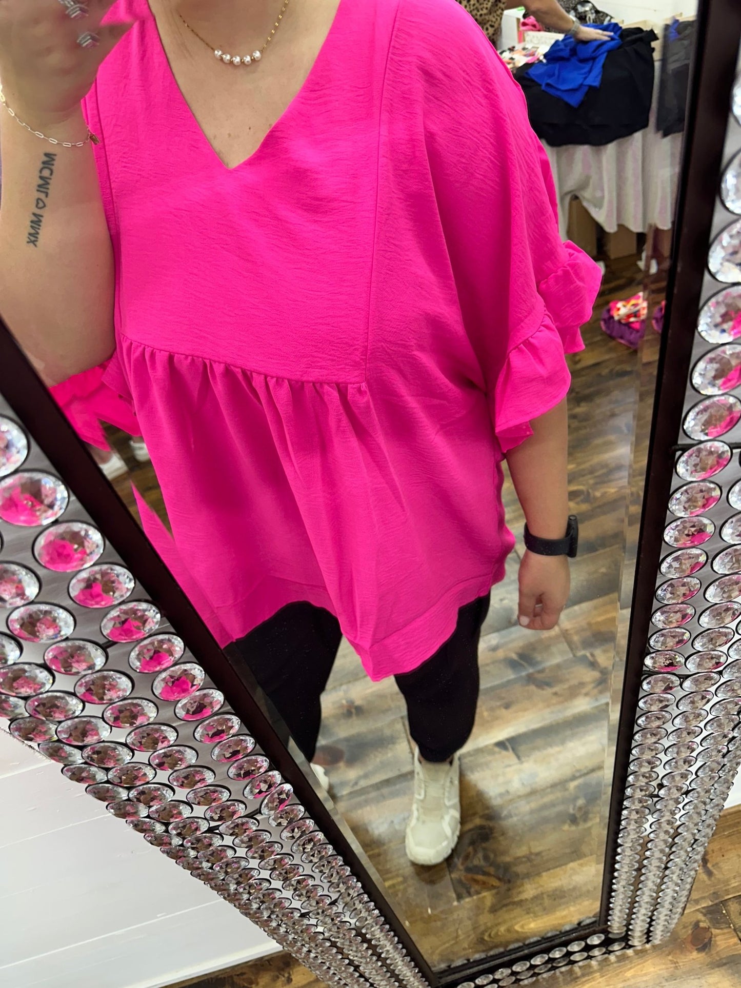 shocking pink babydoll top