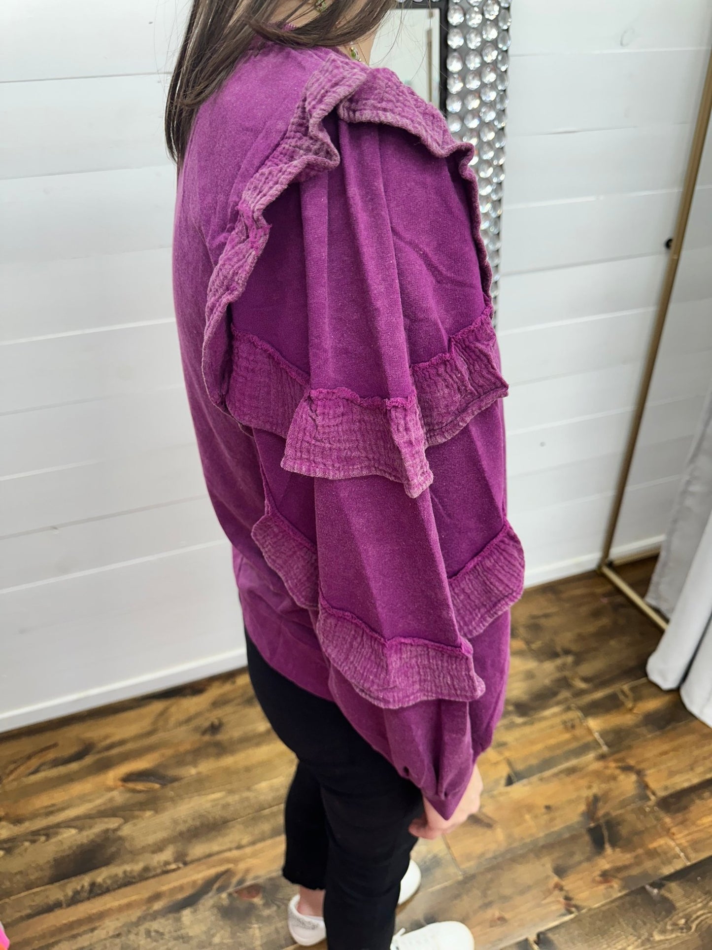 acid washed ruffle top