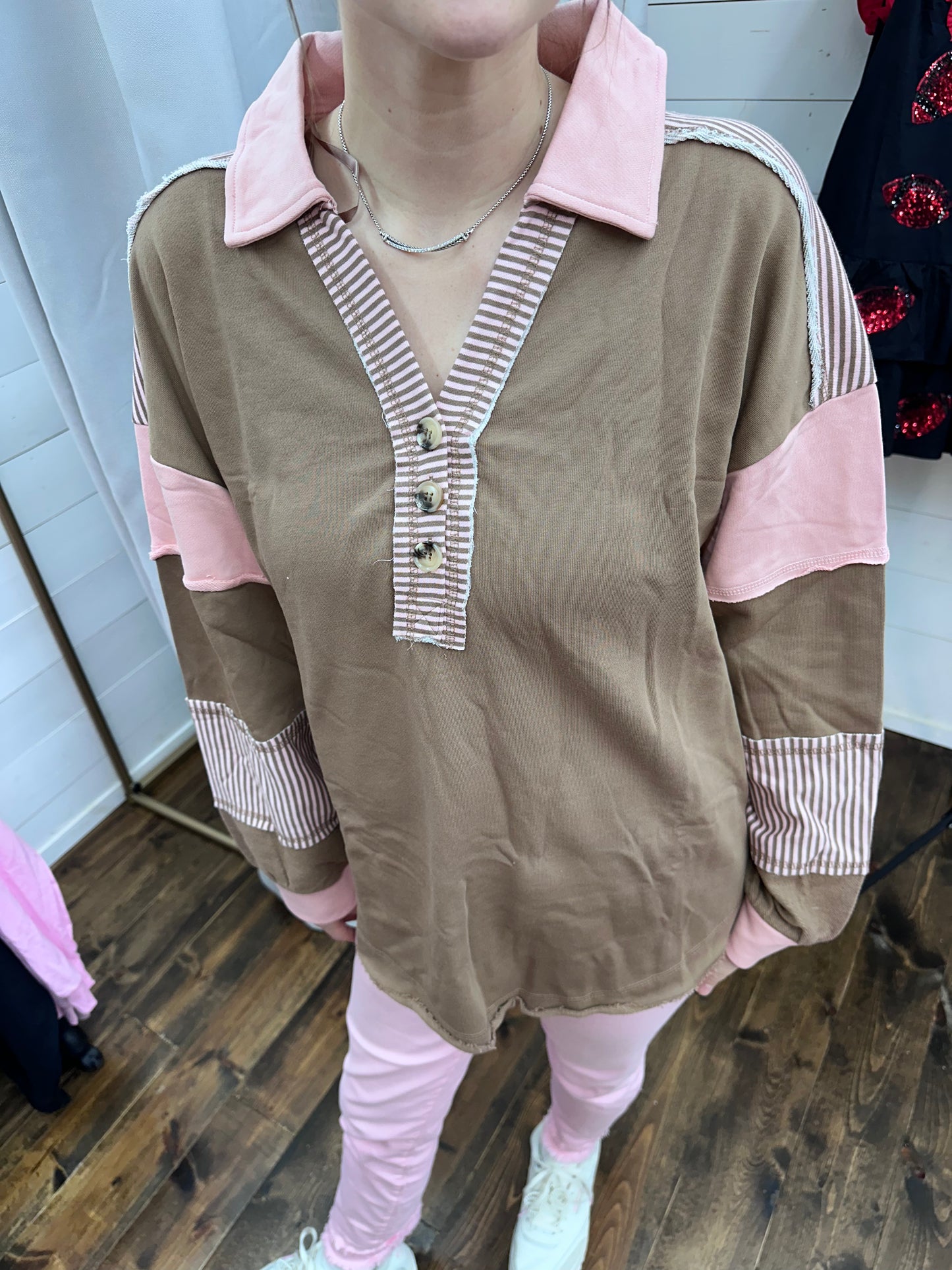 Everyday pullover in mocha pink.