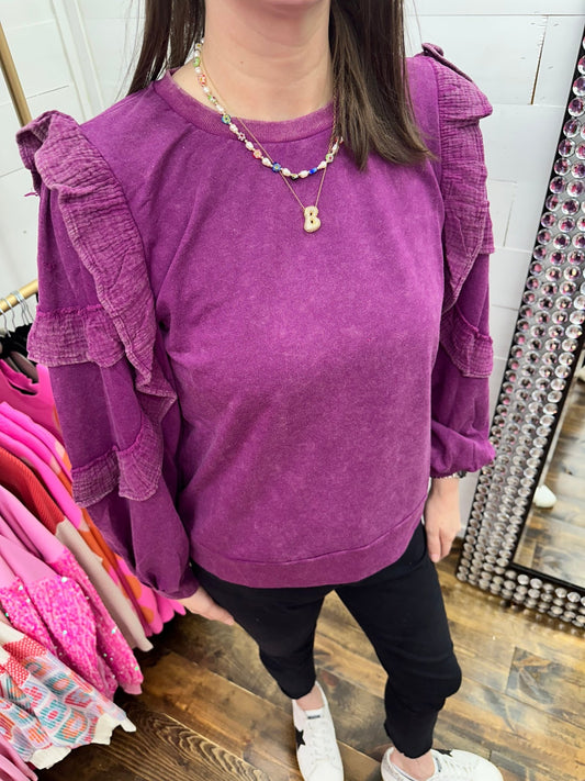 acid washed ruffle top