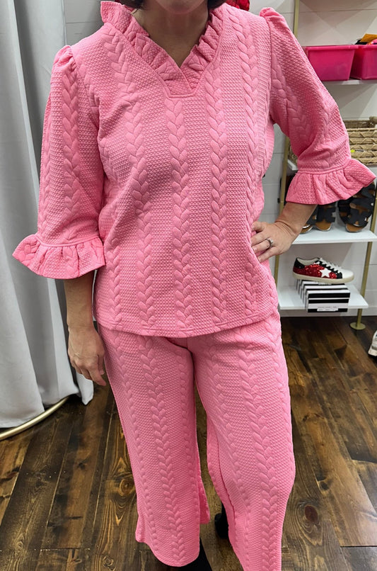 Cable Knit Set- Pink