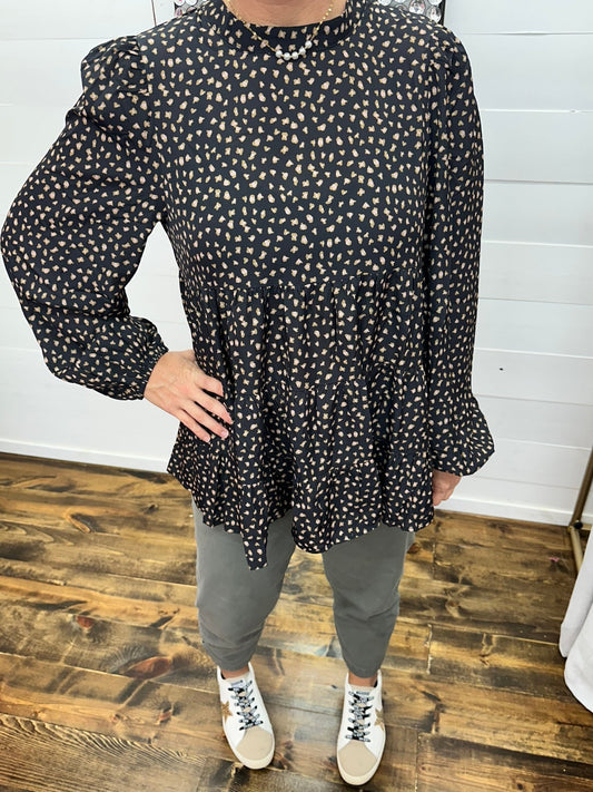 Long sleeve Wild about babydoll top.