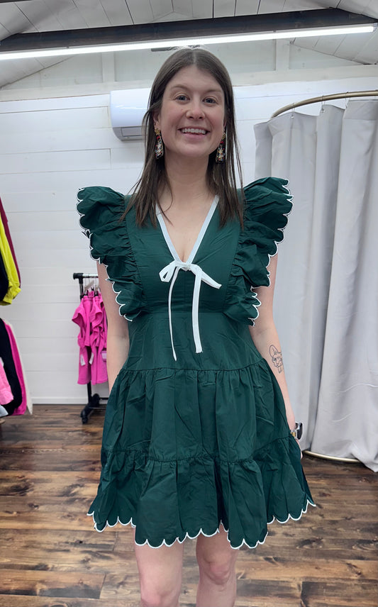 Hunter Green Scallop Dress