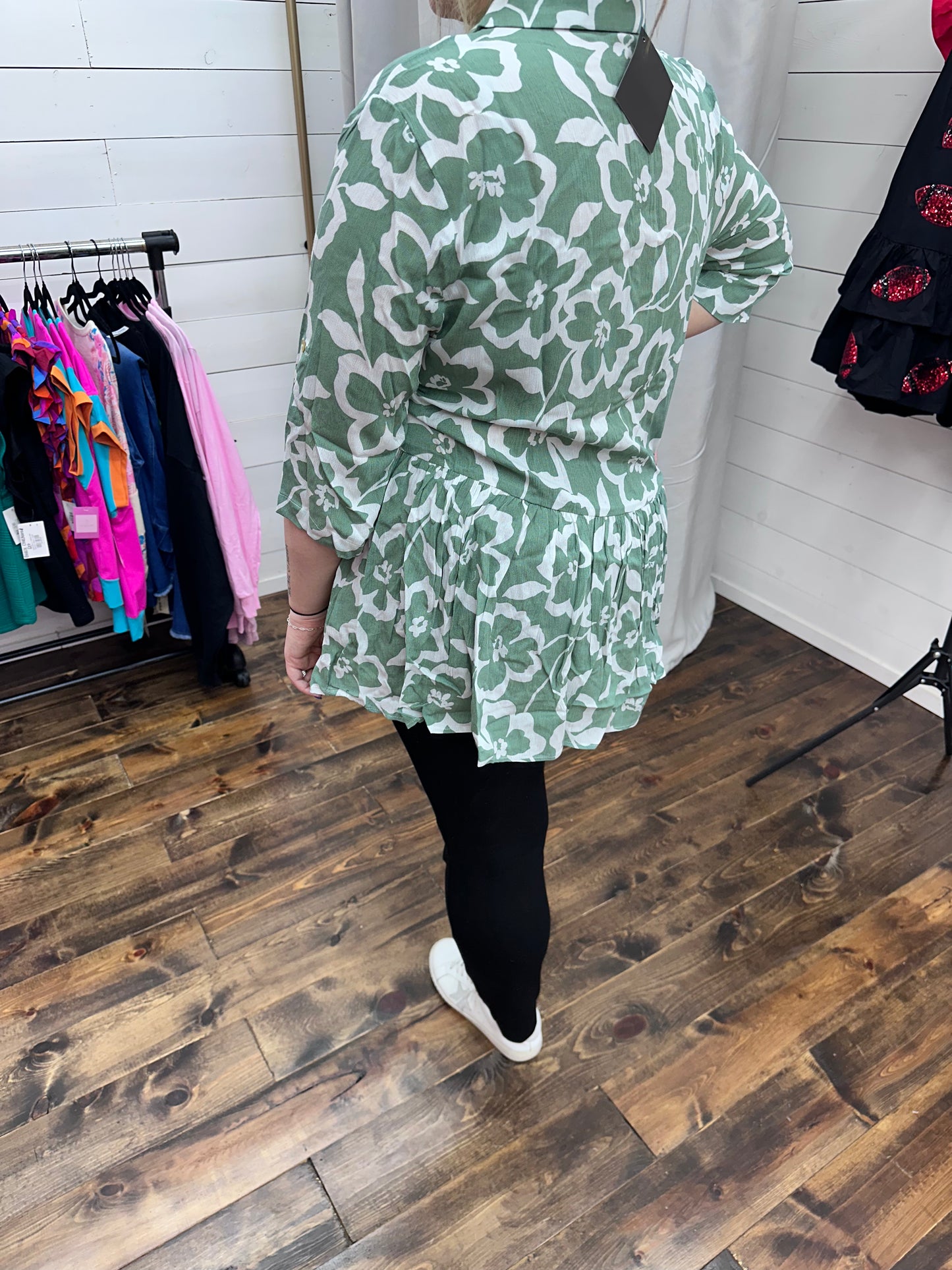 Sage Blooms babydoll button down- Plus