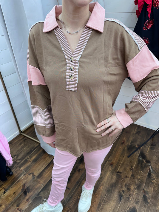 Everyday pullover in mocha pink.