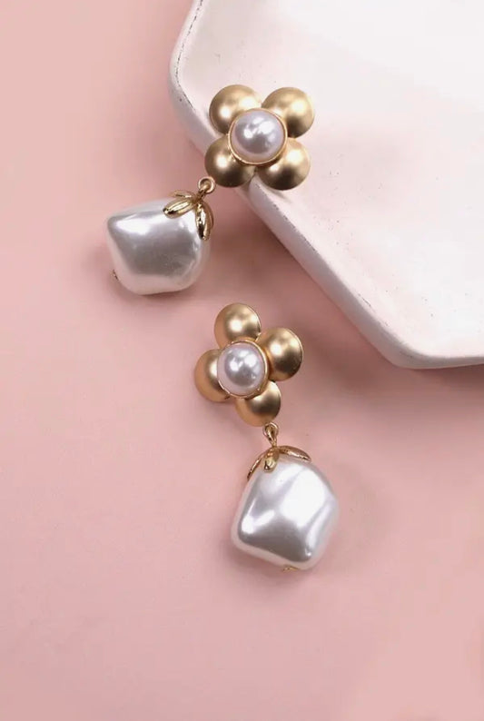 Flower Pearl Drop Earrings